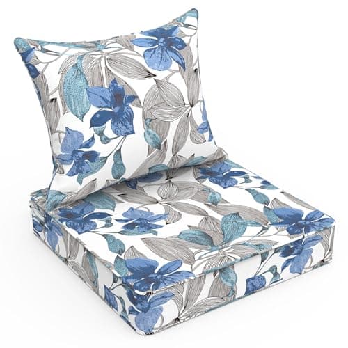 LVTXIII Outdoor Seat and Back Cushion Patio Deep Seat Cushion Set Seasonal Chair Cushion for Wicker Chairs and Garden Furniture Decoration, 22"x22"x4", Clemens Noir Blue