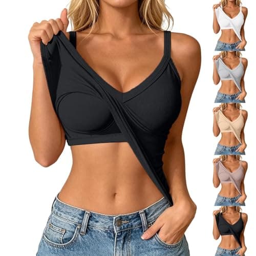 Tthxqing Racerback Tank with Built in Bra Ribbed Seamless Racerback Athletic Running Gym Yoga Tops Sleeveless Cami Shirts Black