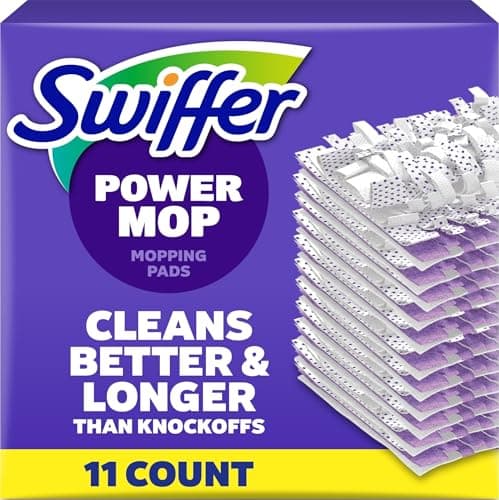Swiffer PowerMop Multi-Surface Mopping Pad Refills for Floor Cleaning, 11 Count, White/Purple