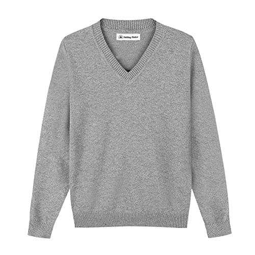 SMINLING Pinker Boys Sweater Pullover School Uniform V-Neck Soft Cotton Clothing(Grey,5-6 Years)
