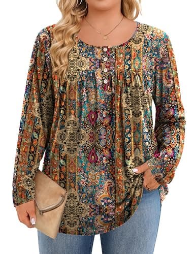 IN'VOLAND Plus Size Long Sleeve Tunic Tops for Women Dressy Casual Blouses