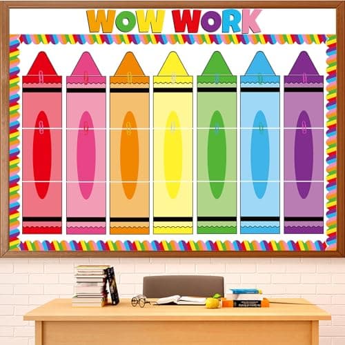 Student Work Display Bulletin Board Set Large Crayon Back to School Classroom Decoration Colorful Wow Works Display Cutouts for School Classroom Home Office Teacher Supplies Chalkboard Wall Door Decor