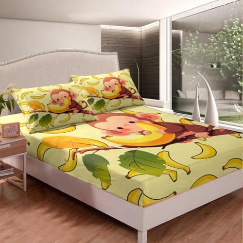 Feelyou Kids Monkey Fitted Sheet Twin Size for Boys Girls Children