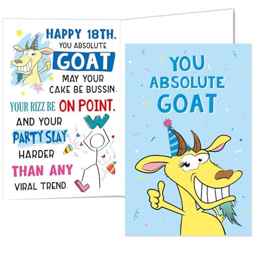 MikerDelisin 18th Birthday Card | Funny 18 Year Old Gifts for Boys Girls, Happy Bday Decorations for Son Daughter Niece Nephew, Hilarious Gen Z Meme Teen Presents for Him Her