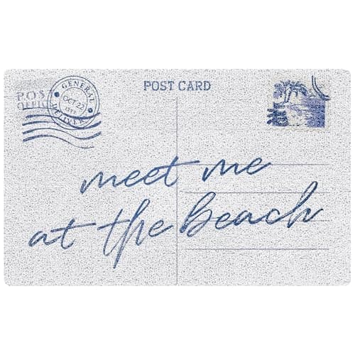 NATSUNO Meet Me at The Beach Door Mat, Trendy Retro Blue Coastal Beach Doormat Indoor Outdoor Entrance Porch, Nautical Welcome Mats for Front Door, Ocean Bathmat for Bathroom, 17x30 Inches