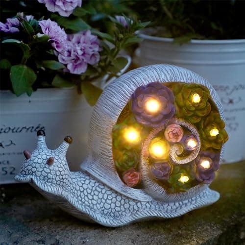 FORUP Snail Garden Statue, Resin Snail Figurine Garden Lawn Ornaments with Solar LED Lights for Outdoor Yard Garden Decorations
