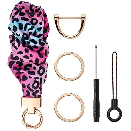 WERPEKA Scrunchie Keychain Wristlet for Women Men, Stretch Car Bracelet with Detachable D Ring & Dual Rings for Gym Shopping Travel