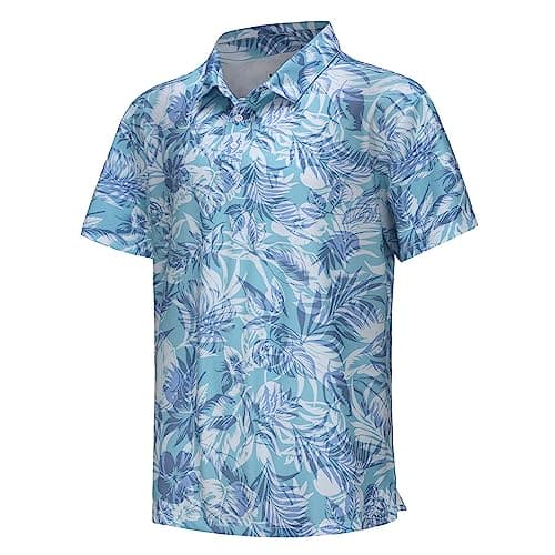 Mens Polo Shirts Performance Moisture Wicking Mens Golf Shirt Casual Dry Fit Short Sleeve Polo Shirts(Light Green Plant#10,3XL)