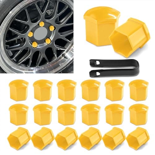 Surosha 20PCS Lug Nut Covers, Bolt Covers Caps, 19mm Hexagonal Nut Caps with Removal Tool, Automotive Accessories Anti-Rust Tire Lug Hub Bolt Head Protector for Most Vehicles (Yellow, 19mm)