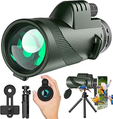 Monocular Telescope 80x100 High Powered Monoculars High Definition for Adults High Powered with Smartphone Adapter Telescope Wildlife Bird Watching Travel Camping Hiking Green