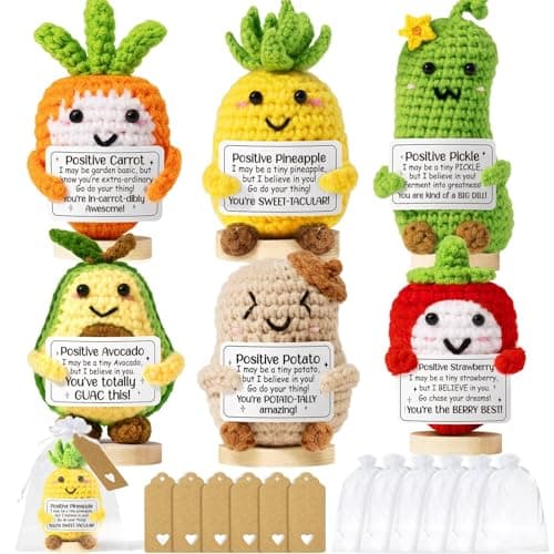 6PCS Emotional Support Positive Crochet Inspirational Cheer Up Gifts for Women, Handmade Positive Crochet Gift Thank You Birthday Mothers Day Teacher Appreciation Gifts for Coworker Nurse Mom Friends