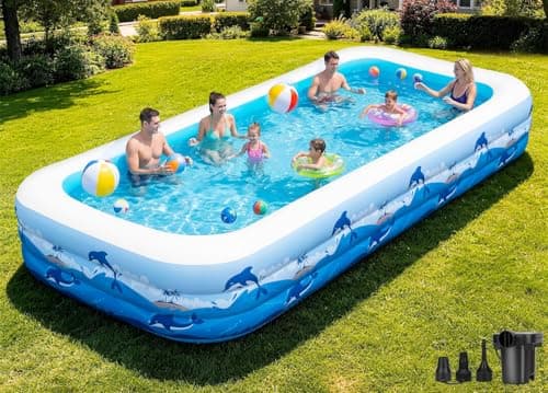 Large Inflatable Swimming Pool for Adults & Kids – 145”x76”x22” Family Backyard Pool with Electric Pump, Heavy Duty PVC Water Party Outdoor Playset