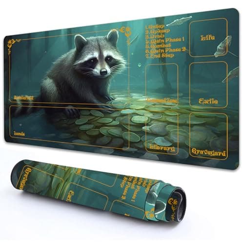 RMJKXQZG for MTG Playmat with Zones 27.5" x 15.74" with High Elastic Rubber Base Non-Slip Rubber Sole HD Printing for MTG Mat Magic Mat Card Playmats Magic Playmat Mouse Pad, A Raccoon Gold Coin