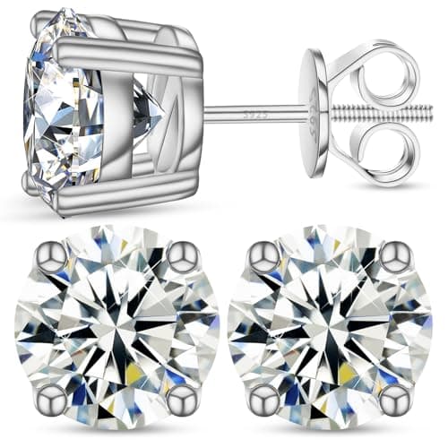 Moissanite Stud Earrings, Brass, Moissanite