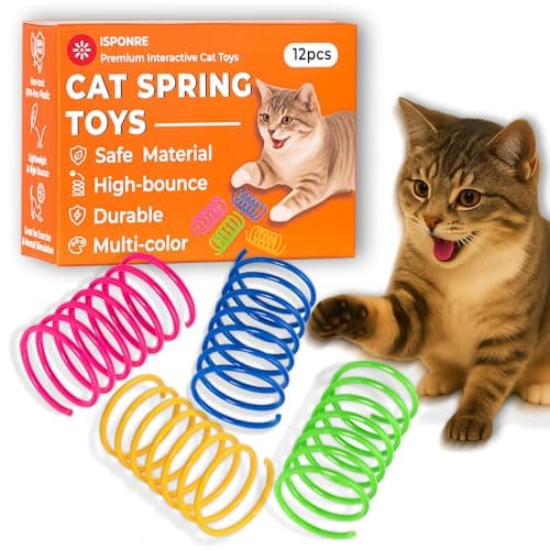 ISPONRE Cat Spring Toys for Indoor Cats, Springy & Durable PET Plastic Spiral Coil Cat Toy, Interactive Self Play for Boredom Relief, 12 Pack