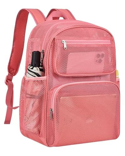Lyingflat Heavy Duty Mesh Backpack, Transparent Beach Bag, Pool & Travel