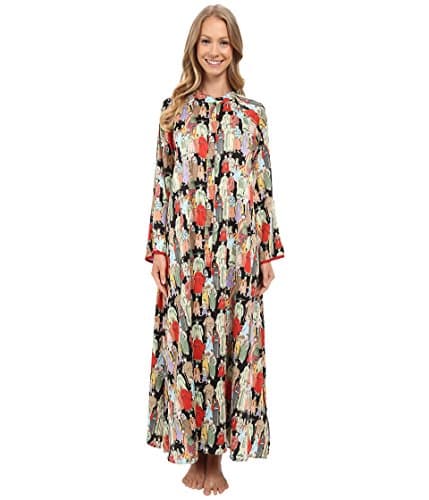 Natori womens Printed Charmeuse Zip Caftan bathrobes, Black/Red, X-Small US