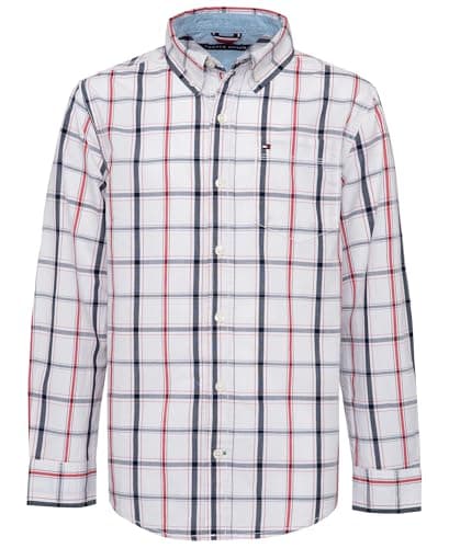 Tommy Hilfiger Boy's Samuel Shirt (Big Kids) Classic White MD (12-14 Big Kids)