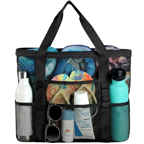 Ymomode Mesh Beach Tote Bags for Women Large 8 Pockets SandProof Waterproof