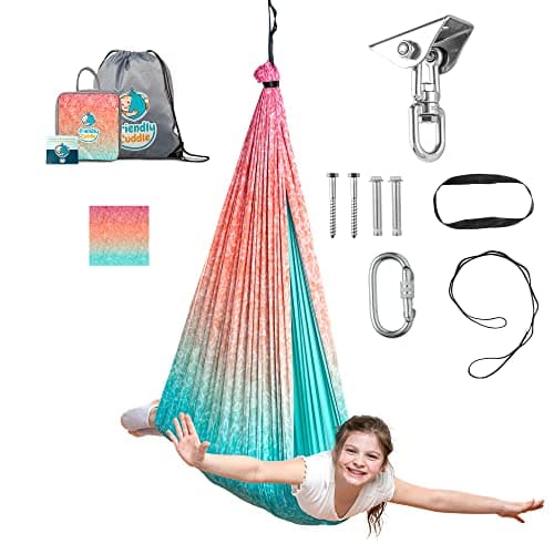 Indoor Sensory Swing for Kids or Outdoor – Holds 300lbs, Double-Layer, & 360° Swivel, Calming Compression Therapy Swing Hammock for Kids & Adults with All Hardware – Sensory-Motor Toys & Gifts