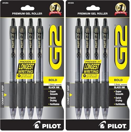 PILOT G2 Premium Refillable and Retractable Rolling Ball Gel Pens, Bold Point, Black Ink, (31254) 4 Count (Pack of 2)