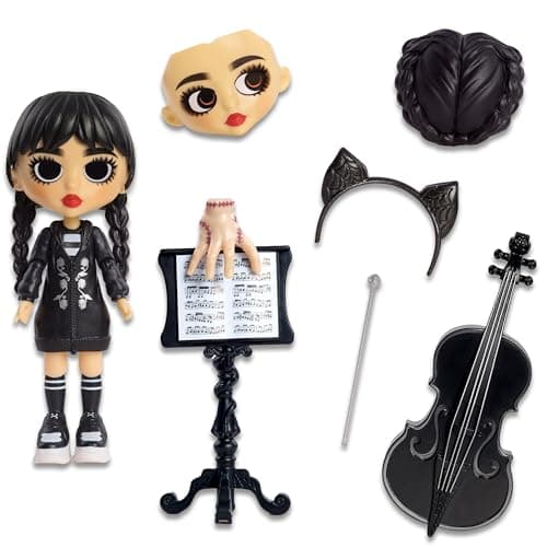 WEDNESDAY Deluxe 6-inch Articulated Figure, 11-Pieces, Interchangeable Face Plates and Fashion, Customizable Collectible Figurine, Kids Toys for Ages 3 Up by Just Play