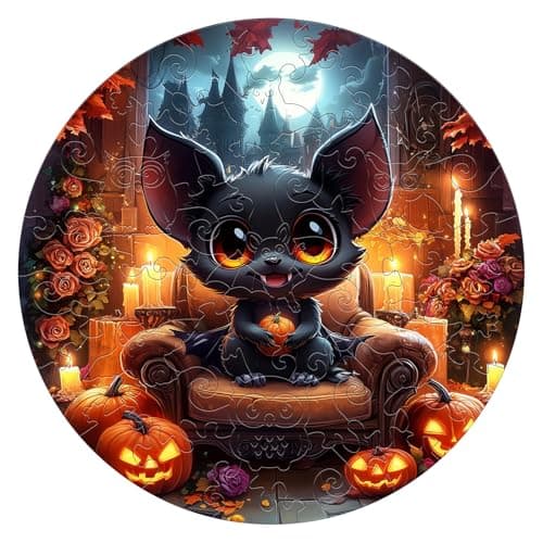 AEEKDOOK Holiday Wooden Puzzles for Kids - Halloween Black Bat