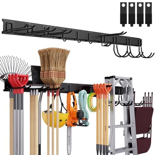 Gatsowm Tool Storage Rack Wall Mount, 64 Inch Adjustable Garden Tool Organizer, Heavy Duty Garage Wall Organizer Rack, Yard Tool Organizer System for Rake Shovel Broom Mop Wall Holder