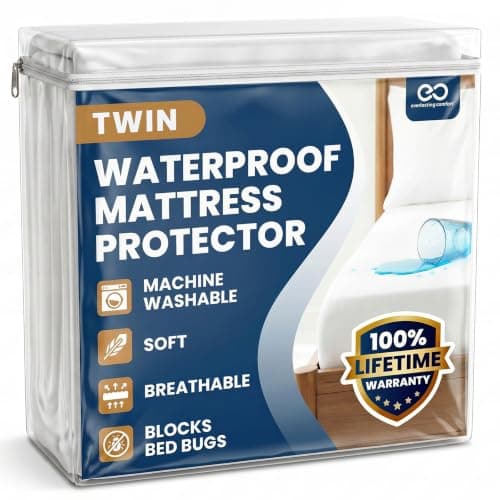 Everlasting Comfort Premium Twin Size Mattress Protector - Waterproof & Breathable, Noiseless Design, Washable Cover, 18" Deep Pocket, Stain Resistant Protection Cover for Sleep Hygiene
