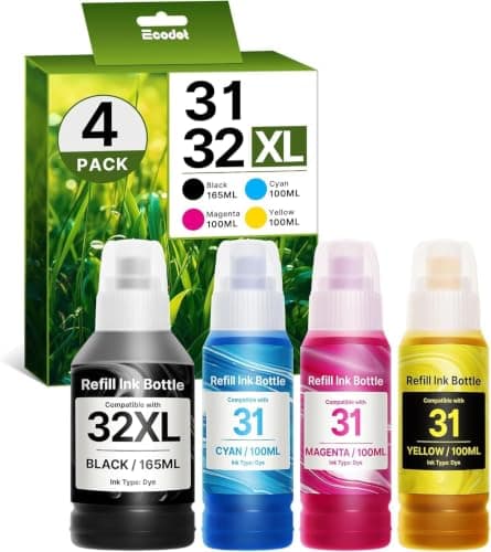 31 32XL Refill Ink Bottle Set (4 Pack) for HP 32XL 31 Ink Bottles Set