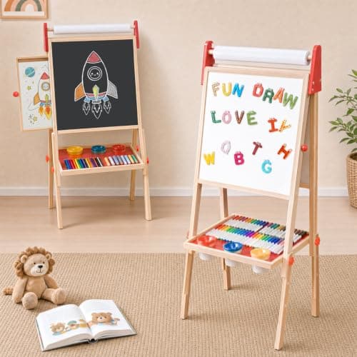 Art Easel for Kids with 2 Storage Drawers, Chalkboard & Magnetic Whiteboard