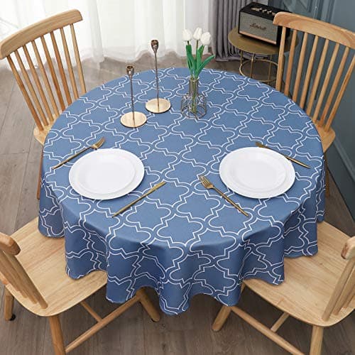AooHome 60 Inch Round Table Cloth - Blue Washable Polyester Tablecloths Decorative Fabric Table Cover for Dining Table, Buffet Parties and Wedding, Decor Farmhouse Kitchen Home