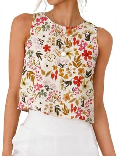 IDEALSANXUN Floral Tank Tops for Women 2026 Spring Summer Beach Boho Sleeveless Shirts Blouses Cute Crop Vest Top, Floral Multi, M