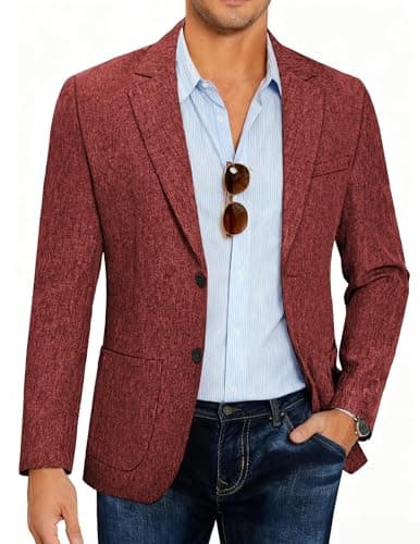 COOFANDY Mens Blazer Casual Slim Fit Sport Coats Lightweight Sport Jacket (Wine Red, 3XL)