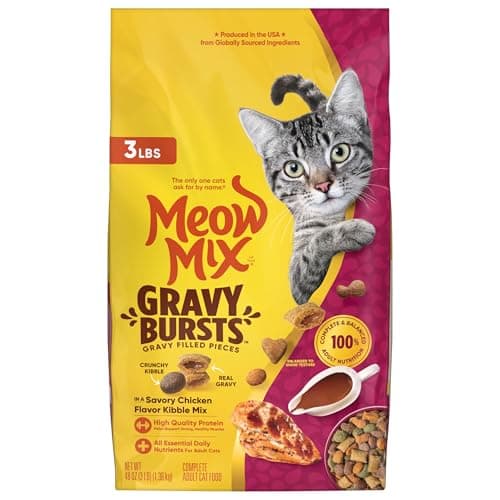 Meow Mix Gravy Bursts, Savory Chicken Flavor Mix, Gravy Filled Dry Cat Food, 3 lb. Bag