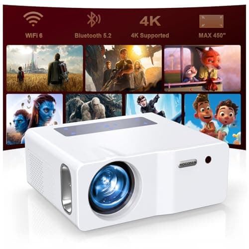 Native 1080P 5G WiFi Bluetooth Projector, 1200ANSI Portable Outdoor Movie Projector, 4K Supported, 450" Display Video Projector for Home Theater, Compatible with TV Stick Smartphone/HDMI/USB (White)