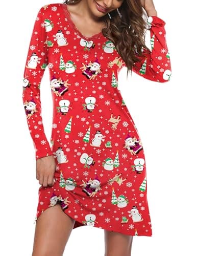 Ekouaer Nightgowns for Women Long Sleeve Sleep Shirt Sexy Lace Night Shirt