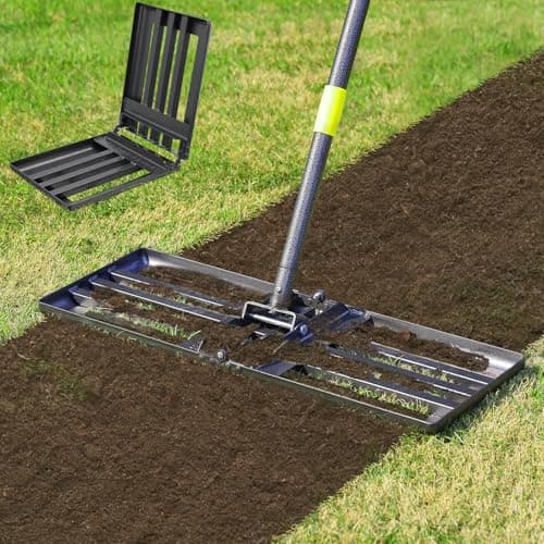 Lawn Leveling Rake,Foldable 30x10 Inch Ground Plate,72 Inch Adjustable Long Handle Yard Level Tool with Curved Edge,Heavy Duty Landscaping Lawn Leveler for Grass, Golf Field, Soil Sand Dirt Spreader
