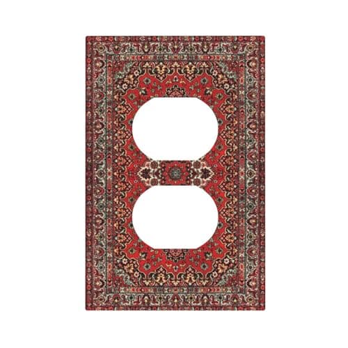WUYOCHA Vintage Red Persian Rug Pattern Single Duplex Wall Plate Covers Light Switch Cover 1 Gang Outlet Plate Decorative Switchplate Covers Electrical Faceplate for Home Decor