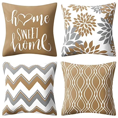 Drmstow Brown Pillow Covers 18x18 Set of 4 Decorative Geometric Throw Pillow Case Outdoor Sofa Pillow Cushion Covers for Couch Living Room Bed Patio Furniture IndoorsHome Decor…