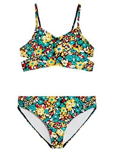 Kanu Surf Girls' Coral Reef Beach Sport Bikini, Caitlin Black/Green, 10