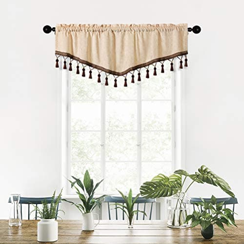 ELKCA Double-Sided Chenille Window Curtains Tier for Kitchen,52x18,Rod Pocket, Beige Ascot Valance Curtain for Living Room,Pack of 1