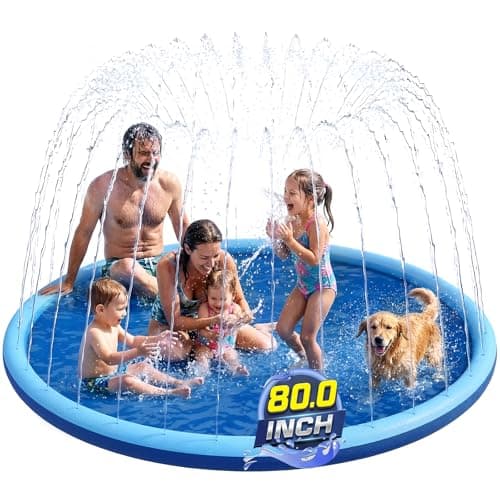 Non Slip Splash Pad for Kids and Dogs, 80" Sprinkler Splash Pad with 5mm Reinforced Edges,0.58mm Thickened Dog Pool,Outdoor Water Toys for Toddlers,Summer Backyard Fountain Play for Girls Boys Pets