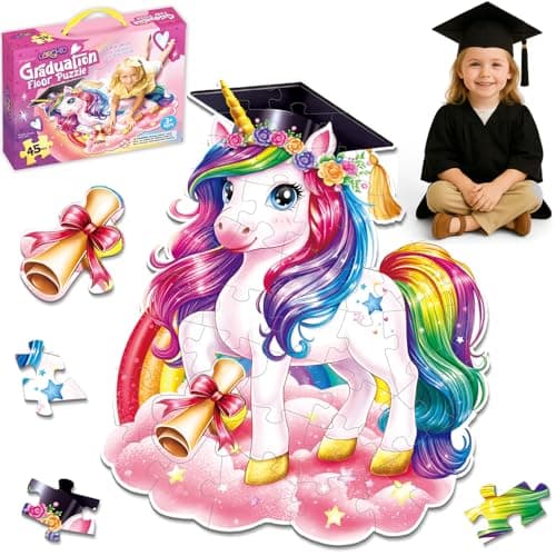 Kindergarten Preschool Graduation Gifts for Girls 2026, 45pcs Jumbo Unicorn Floor Puzzle for Kids Age 4-8 Prek Grad Gifts for Daughter Granddaughter Sister