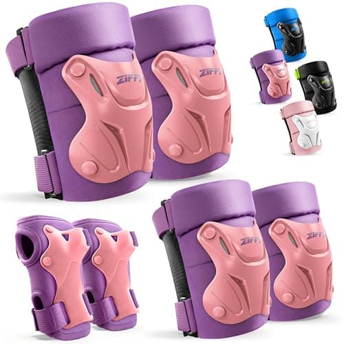 JOVA ZIFFY Knee Pads for Kids 5-8, Elbow and Knee Pads with Wrist Guard, Protective Gear Set for Boys Girls Skateboard Roller Skating Cycling Bike Scooter, S, Purple
