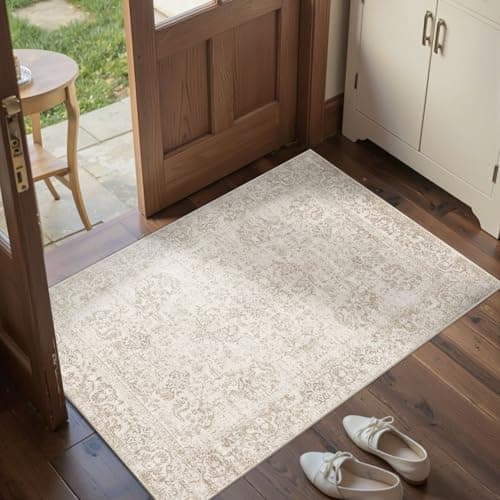 Rugxara 2x3 Door Mat Indoor Entrance, Washable Non Slip Kitchen Bathroom Rugs, Ultra-Thin Throw Small Rug for Front Door/Indoor Entrances, Light Brown
