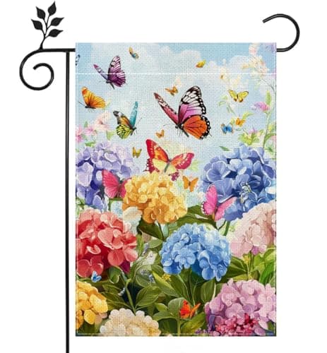 Hydrangea Garden Flag 12x18 Double Sided, Spring Summer Floral Welcome Yard Decor, Farmhouse Outdoor Flag for Lawn Patio Porch