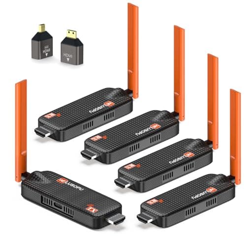 WELUSOPU Wireless HDMI Transmitter and 4 Receivers, Support Up to 6 Receivers, 5.8G HDMI Wireless Extender Casting Content for PC Laptop Camera Cable Box to Multiple TVs Monitors Projectors -165FT