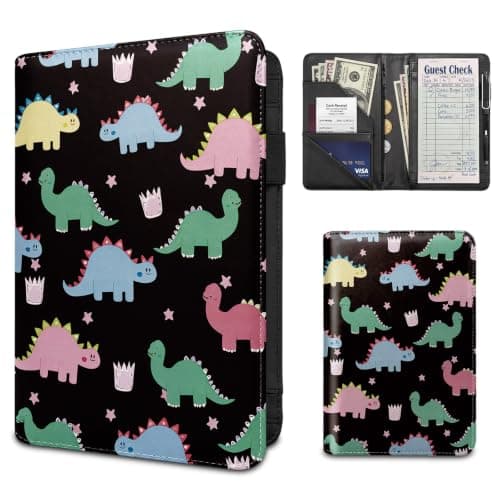 RYUITHDJP Server Book, Waitress Books with Zipper Pocket Dinosaur Design Serving Book Organizer Restaurant Guest Check Presenter Fit for Serving Aprons