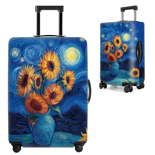 THISFIND Van Gogh Sunflowers Luggage Cover – Artistic Suitcase Protector with Starry Night and Vase Design – Fits 32-34 Inch Travel Luggage,XL
